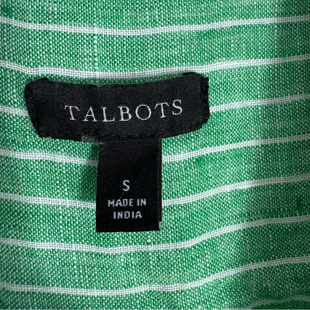 TALBOTS 100% Linen Firefly Striped Button Down Shirt in Green/White Size Small - Picture 7 of 10